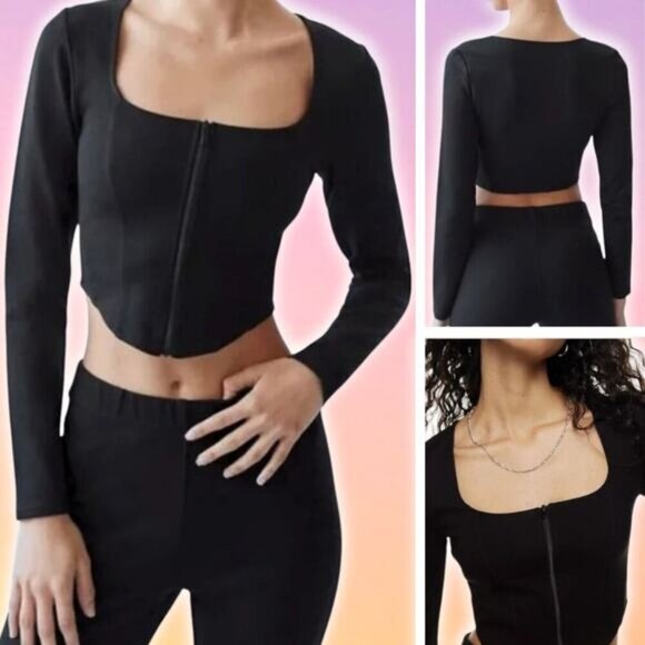 SUNDAY BEST Aritzia Maverick Ponte Square Neck Front Zip Bustier Top Sz Small - Picture 1 of 7